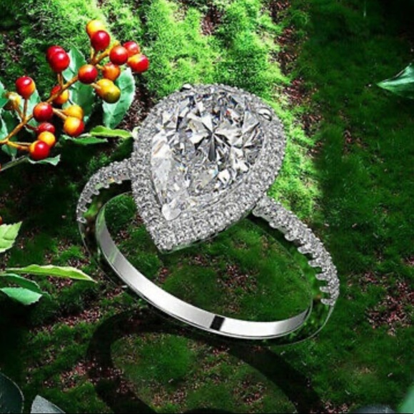 925 Silver Wedding  Pear Cut White Sapphire Rings - Picture 5 of 9